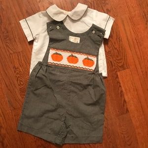 Smocked Pumpkin Jon Jon with Matching Shirt